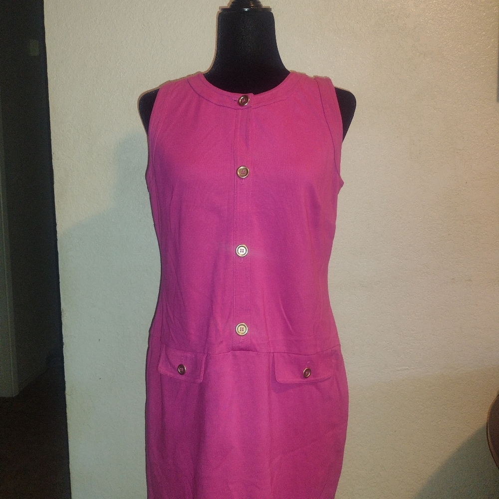 EUC Talbot's Pink/Magenta "Faux" Buttonup sheath sleeveless dress.Knee Length.8